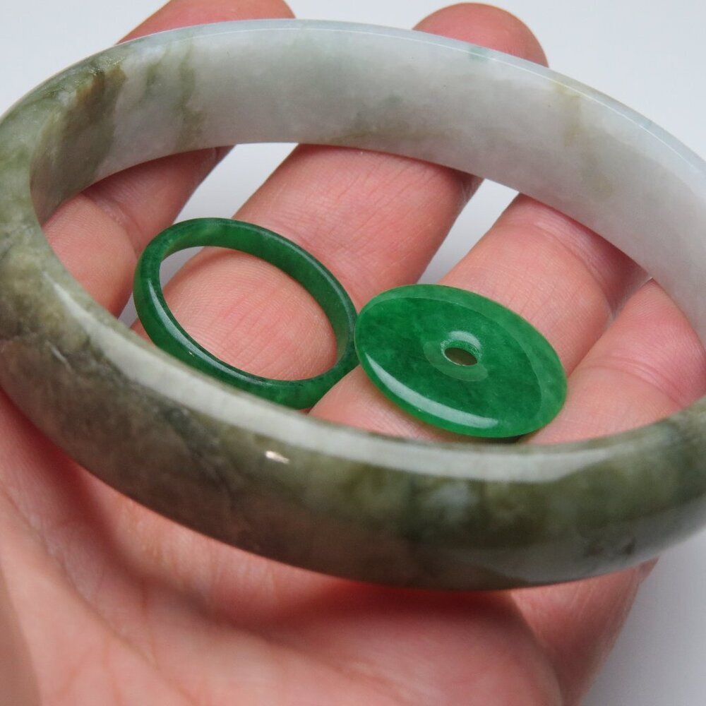 "Extra Large Natural Jade Bangle + Jade Ring & Donut 68-70mm"